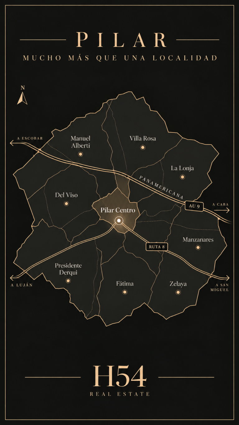 Mapa de zonas y propiedades en Pilar - H54 inmobiliaria en Pilar
